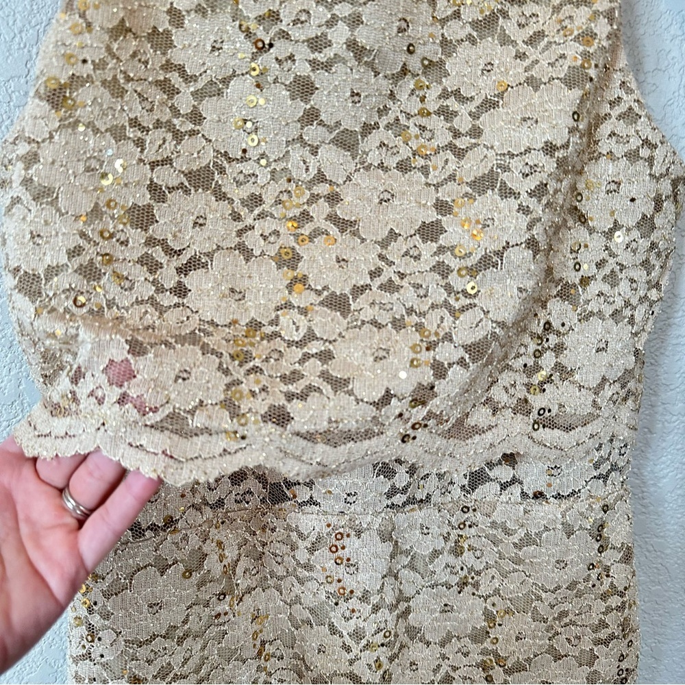 As U Wish Gold Champagne Lace Sequin Cocktail Holiday Dress Size M - Picture 3 of 6